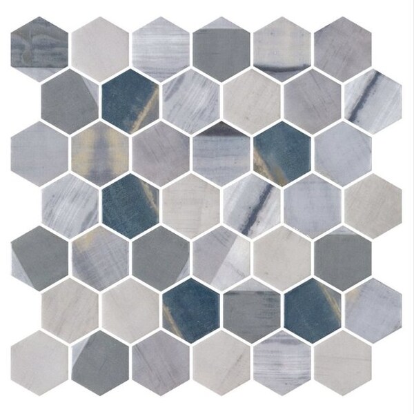Andova Tiles SAMPLE-Haelm 2-in Hexagon Honeycomb Marble Look Upcycled Polished Glass Wall & Floor Mosaic Tile SAM-ANDHAE1373 - main
