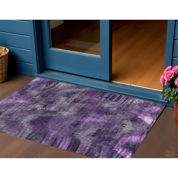 Homeroots 3' X 5' Purple Lavender And Gray Abstract Washable Indoor Outdoor Area Rug 587146 - main