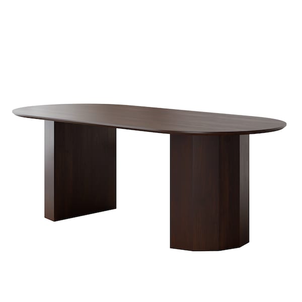 Homeroots 79" Walnut Wood Double Pedestal Base Oval Dining Table 720666 - main