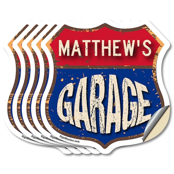 Signmission Matthew's Garage, 4 inch X 4 inch, Vinyl Decal, 5PK SHI-D-5PACK-4-383-MATTHEW - main