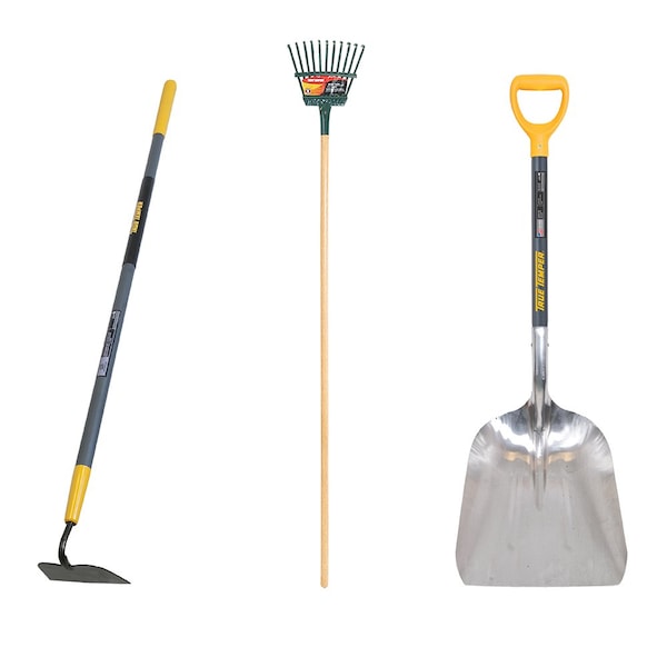 True Temper Steel Hoe, Shrub Rake and Aluminum Scoop, 3-Piece Seasonal Clean-up Set 10000-07596 - main