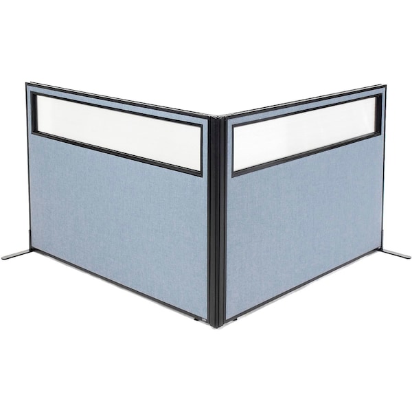 Global Industrial Interion Freestanding 2-Panel Corner Room Divider w/Partial Window 60-1/4"W x 42"H Panels Blue 695103BL - main