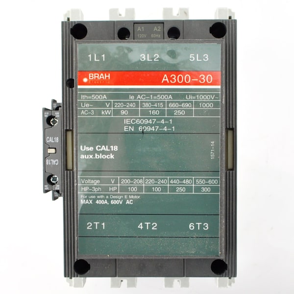 Brah Electric , Replacement 302A 600V 3P with 220/240VAC Coil for A-Line Contactor A300-30-11-80 BA300-30-11-80 - main