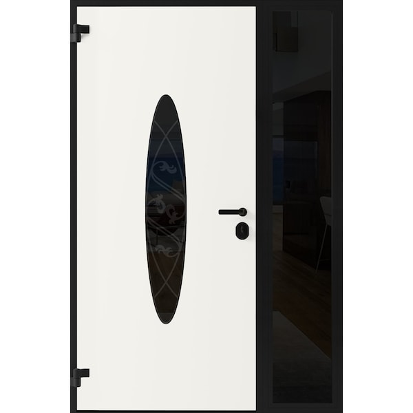 Vdomdoors Front Exterior Prehung Steel Door Ronex1277 Black Enamel Sidelight Exterior Window Sidelite RONEX1277EXD-BLK-W36+14xH80-RH-I - main