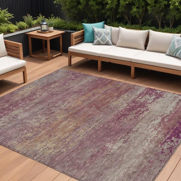 Homeroots 8' X 10' Merlot Beige And Blush Abstract Washable Indoor Outdoor Area Rug 630840 - main