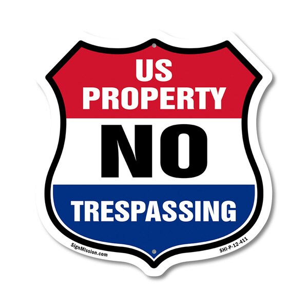 Signmission No Trespassing Shield Sign U.S. Property, 12 Inch X 12 Inch, Plastic Sign SHI-P-12-411 - main