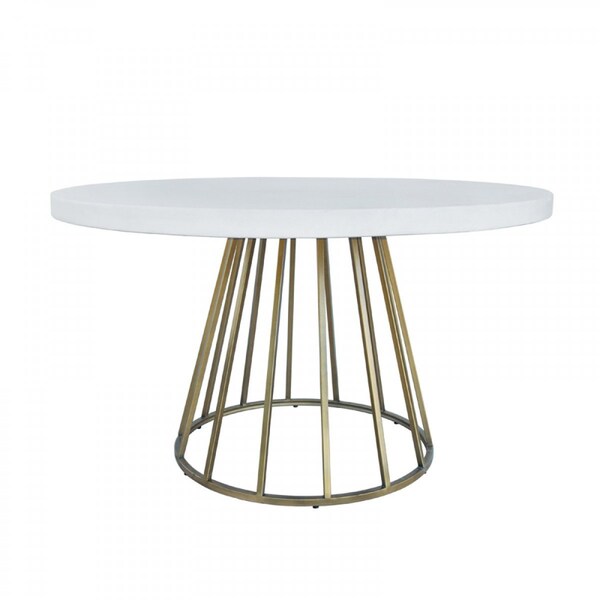 Homeroots 51" White And Brass Rounded Concrete And Iron Dining Table 486035 - main