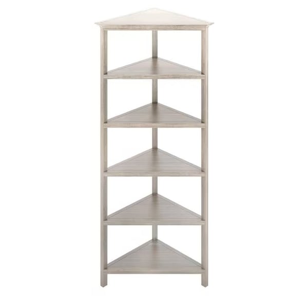 Homeroots 75" Gray Solid Wood Five Tier Corner Bookcase 399765 - main