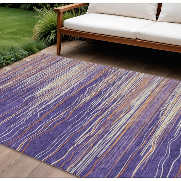 Homeroots 10' X 14' Purple Copper And Ivory Striped Washable Indoor Outdoor Area Rug 597288 - main
