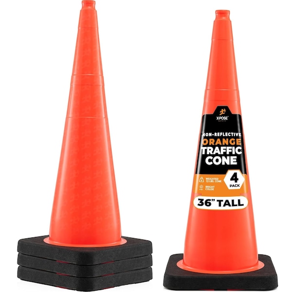 Xpose Safety 36 Inch Multipurpose PVC Orange Traffic Cone, 12lb base, 4PK OTC36-12L-4-X-S - main