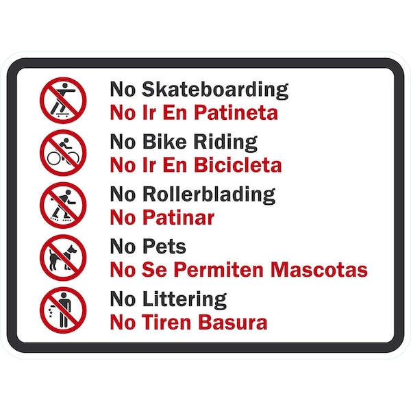 Lyle No Skateboarding No Ir En Patineta No Bike Riding, 24x18, High Intensity Prismatic, White G-12120-HI_24x18 - main