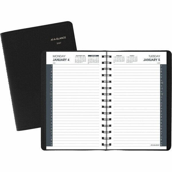 At-A-Glance Daily Appointment Book with 30-Minute Appointments, 8 x 5, Black Cover, 12-Month (Jan to Dec): 2025 70-207-05 - main