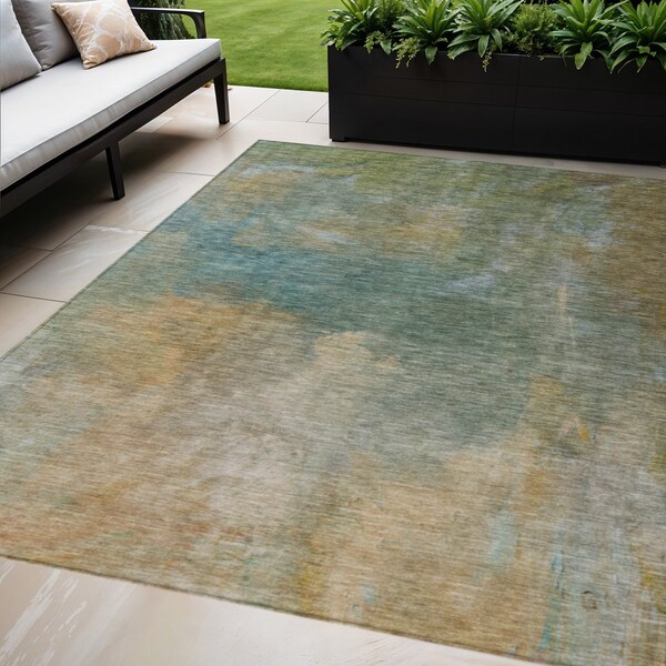 Homeroots 9' X 12' Artichoke Green Gray And Gold Abstract Washable Indoor Outdoor Area Rug 603063 - main