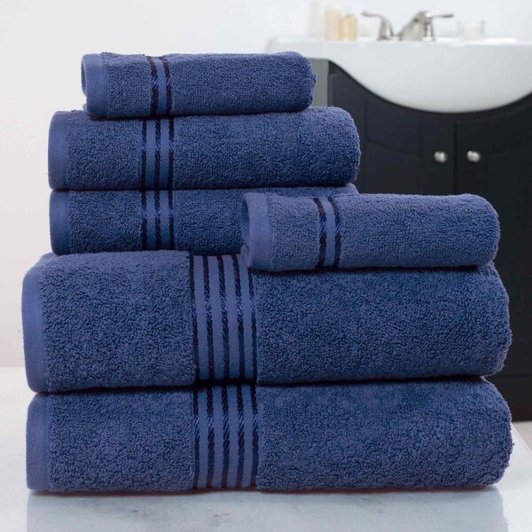 Lavish Home 6 Piece Bathroom Towels Set 100% Cotton with 2 Wash Cloths, 2 Hand Cloths, and 2 Bath Towel, Navy 67-0016-BLA - main