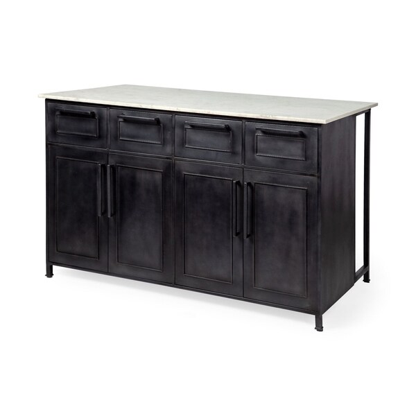 Homeroots Solid Iron Black Body White Marble Top Kitchen Island With 4 Drawer 380614 - main