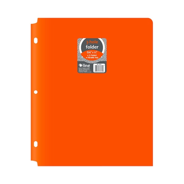 C-Line Products 8-1/2" x 11" Orange Two-Pocket 3-Hole Punch Heavyweight Poly Portfolio Folder, 25EA/BX, 6BX/CT 33932-BX - main