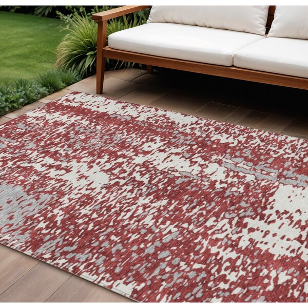 Homeroots 10' X 14' Burgundy And Ivory Abstract Washable Indoor Outdoor Area Rug 612946 - main