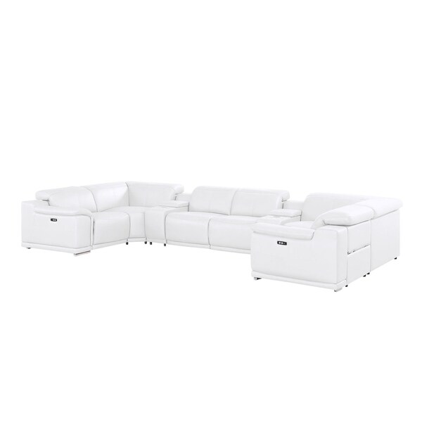 Homeroots White Leather Power Reclining U Shaped Eight Piece Corner Sectional With Console 643929 - main