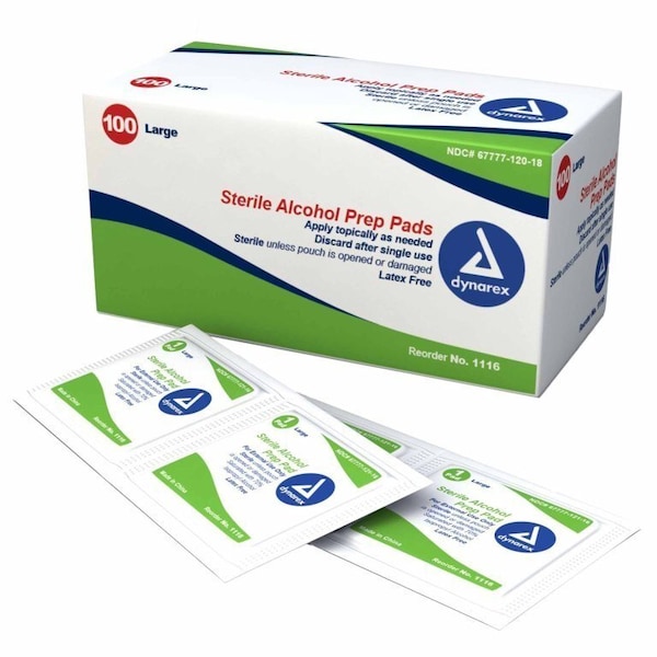 Dynarex Alcohol Prep Pad 70% Strength Isopropyl Alcohol Individual Packet, Large Sterile, 1116, 1000PK 864525_CS - main