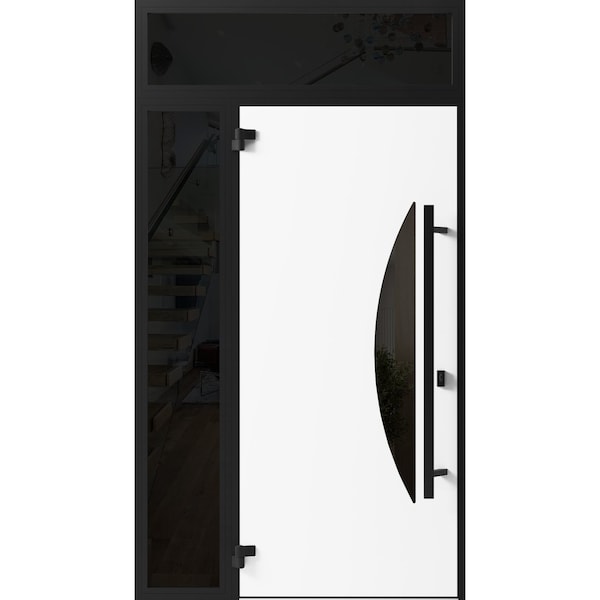 Vdomdoors Front Exterior Prehung Steel Door Ronex1077 Teak Sidelight and Transom Window Sidelite Entry Metal RONEX1077EXD-OAK-W36+14 X H80+16-RH-I - main
