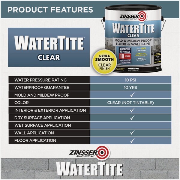 Zinsser WaterTite Clear Mold & Mildew Proof Clear Floor & Wall Paint 1 Gal. 306607 - main