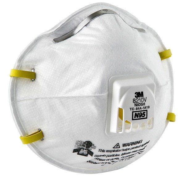 3M N95 Disposable Respirator, 8210V, Cool Flow Exhalation Valve, Dual Headstrap, White, PK10 8210V - main