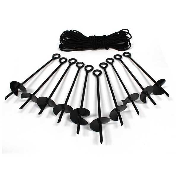 King Canopy 10-Piece Ground Anchor Kit, 15in Steel Powder Coated, Auger Style w/100 feet of Rope, Black A10200 - main