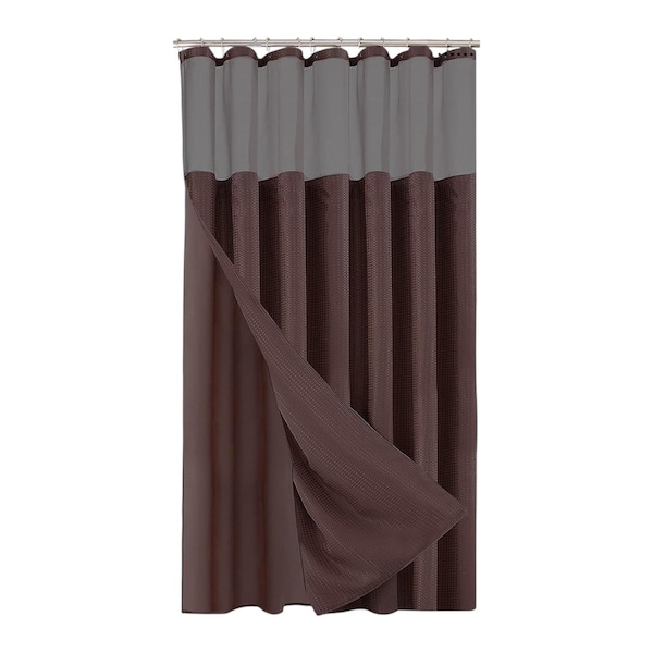 Homeroots Brown Modern Grid Shower Curtain and Liner Set 399757 - main