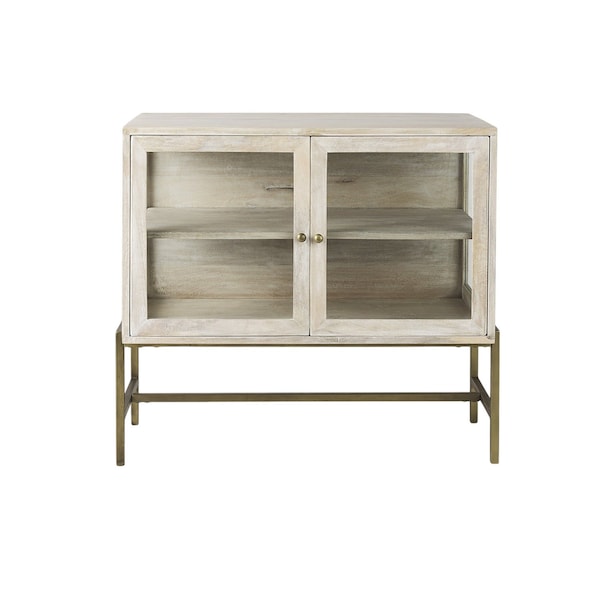 Homeroots 38in White Solid Wood Sideboard with Two Glass Doors 391992 - main