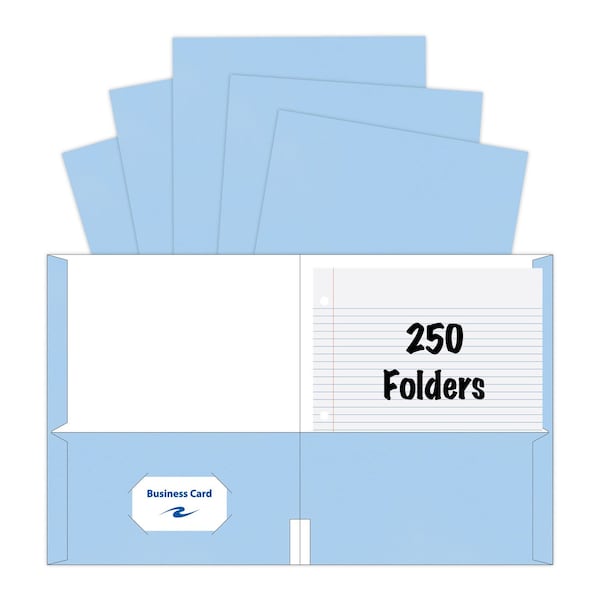 Roaring Spring Case of Light Blue Paper Pocket Folders, 11.75"x9.5", Twin Pockets hold 25 sht each, 11 pt tag board, PK250 50124cs - main