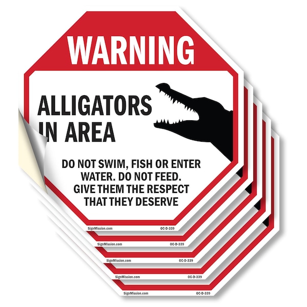 Signmission Warning Alligators in Area Do Not S, 4 inch X 4 inch, Vinyl Decal, 5PK OC-D-5PACK-4-339 - main