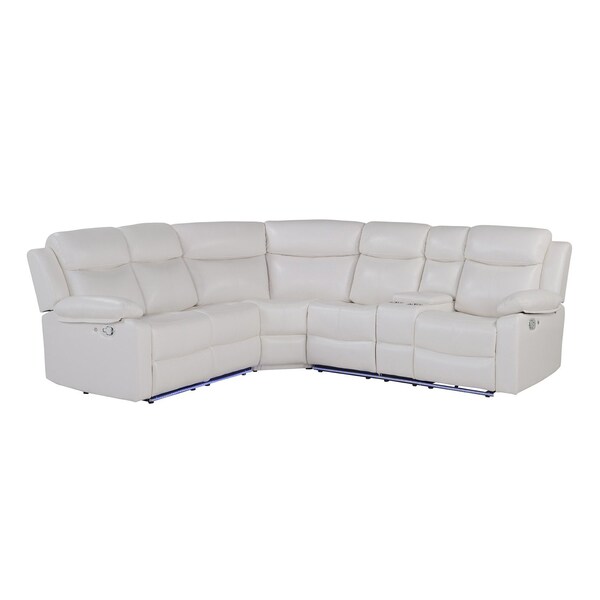 Homeroots Off White Faux Leather Reclining Curved Six Piece Sectional With LED And Console 643711 - main