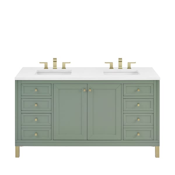 James Martin Vanities Chicago 60 in. Double Vanity, Smokey Celadon, w/ 3 CM White Zeus Silestone Top 503-V60D-SC-3WZ - main