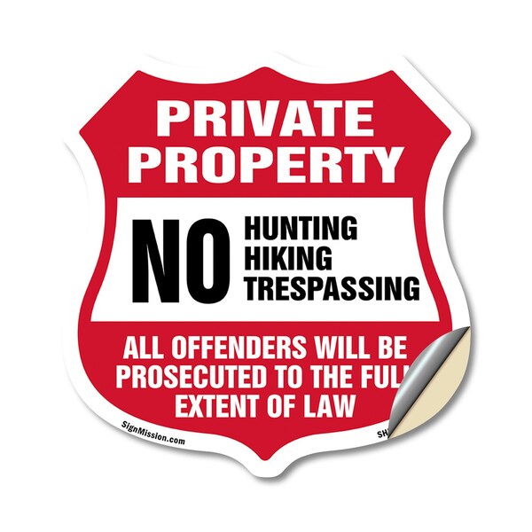 Signmission Private Property Shield Sign No Hunting, 18 Inch X 18 Inch, Vinyl Decal SHI-D-18-446 - main