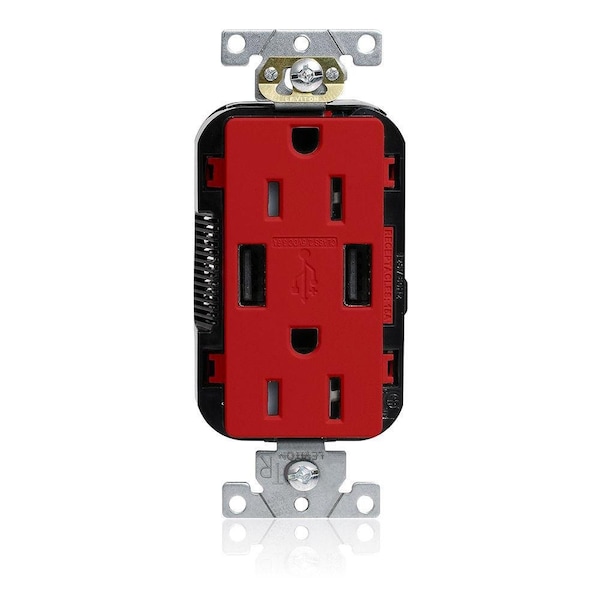 Leviton Lev-Lok TR Dup USB A-A 15A 125V Red M56AA-R - main