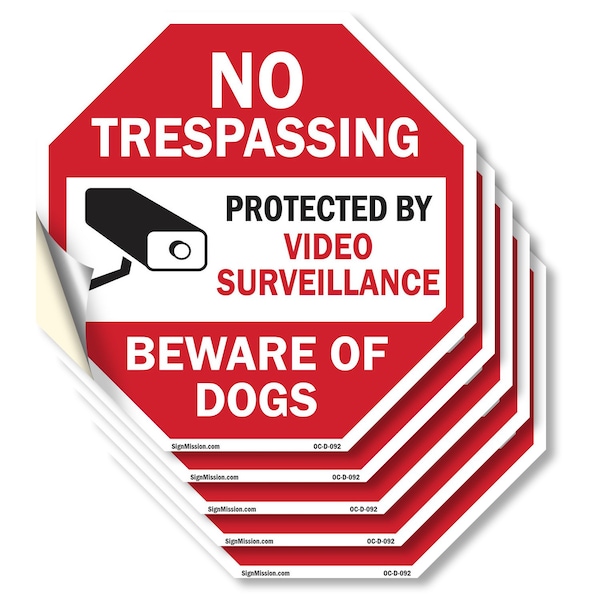 Signmission No Trespassing Protected by Video S, 4 inch X 4 inch, Vinyl Decal, 5PK OC-D-5PACK-4-92 - main