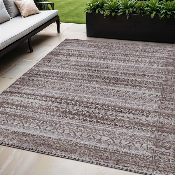 Homeroots 5' X 8' Brown And Beige Striped Washable Indoor Outdoor Area Rug 631480 - main