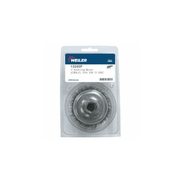 Weiler Crimped Wire Cup Brush, 3 in Dia., 5/8-11 UNC Arbor, Steel Wire, 5PK 804-13245P - main