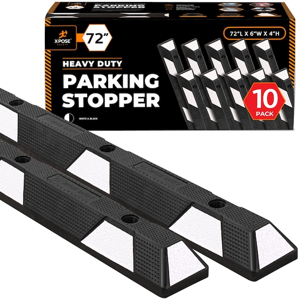 Xpose Safety Parking Block, Rubber, 6 in Height, 72 in Length, Black/White 10 PK PBSW-6-10-X-S - main