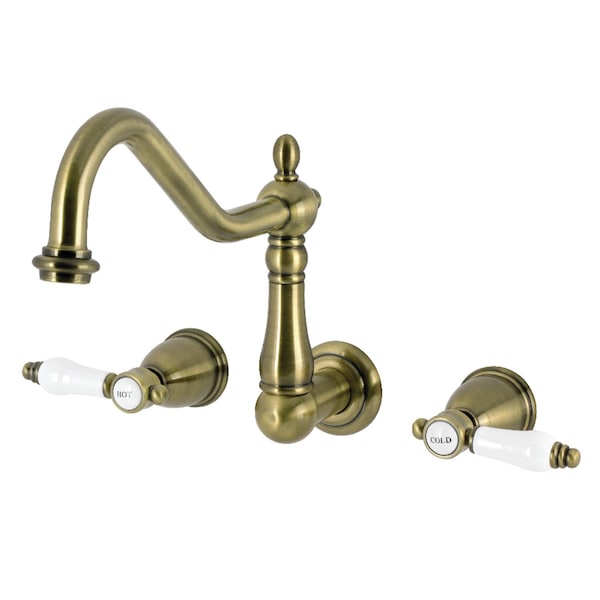 Kingston Brass Two-Handle Wall Mount Kitchen Faucet, Antique Brass KS1283BPL - main