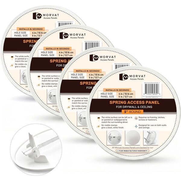 Morvat 5" Round Spring Access Panel for Drywall & Ceiling, 4PK MOR-PAP-ROUND-SPRING-5-4-PACK-A - main