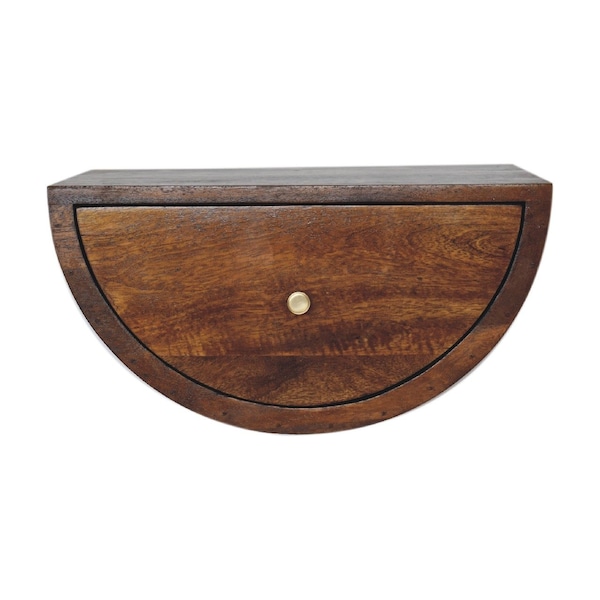 Homeroots 18" Chestnut Solid Wood One Drawer Half Moon Floating Nightstand 653844 - main