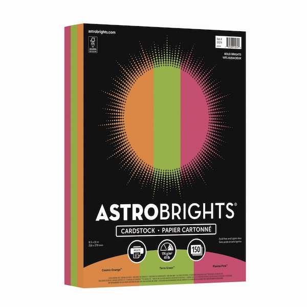 Astrobrights Color Cardstock -inBrightin Assortment, 65 lb Cover Weight, 8.5 x 11, Assorted, 150PK 91074 - main