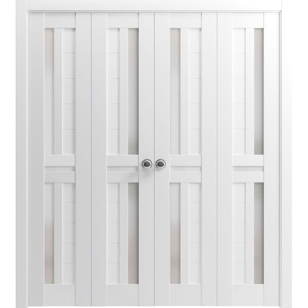 Sartodoors Sliding Closet Double Bi-fold Doors White Solid Core Modern Interior VEREGIO7288DBF-WS-72 x 84 (4* 18x84) - main