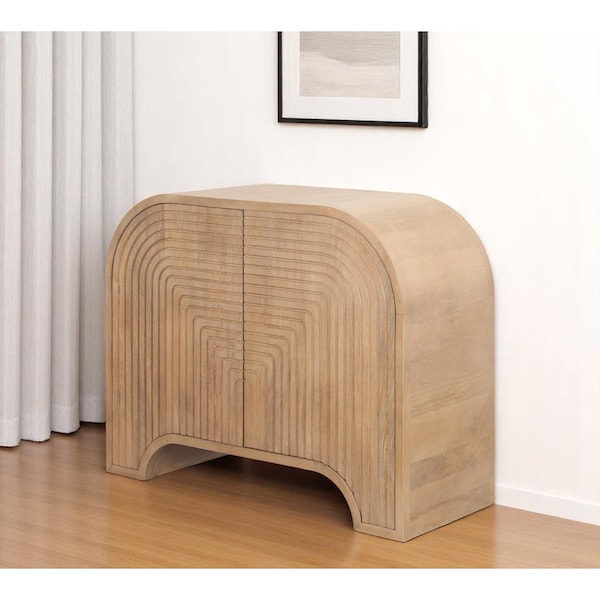 Homeroots 32" Natural Solid Wood Textured Door Accent Cabinet With Two Doors 611067 - main