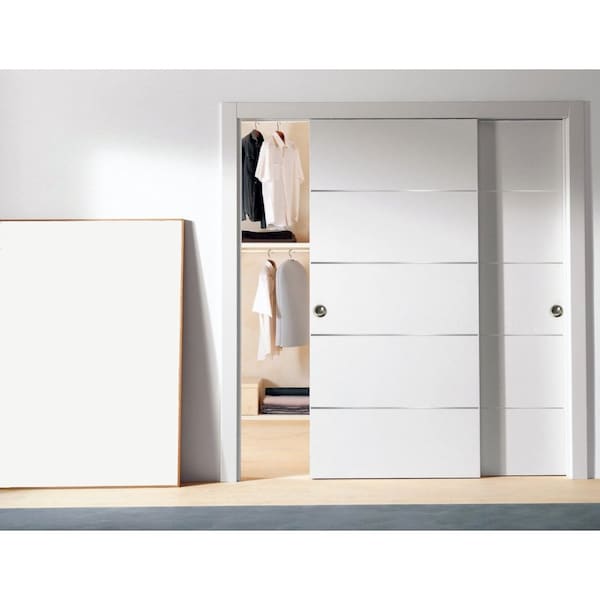 Sartodoors Sliding Closet Bypass Doors, Planum 0020 White Silk, Sturdy Rails Moldings Trims Hardware Set, Wood PLANUM0020DBD-WS-6084 - main