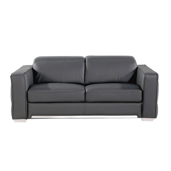 Homeroots 71in Dark Gray and Silver Italian Leather Loveseat 720479 - main