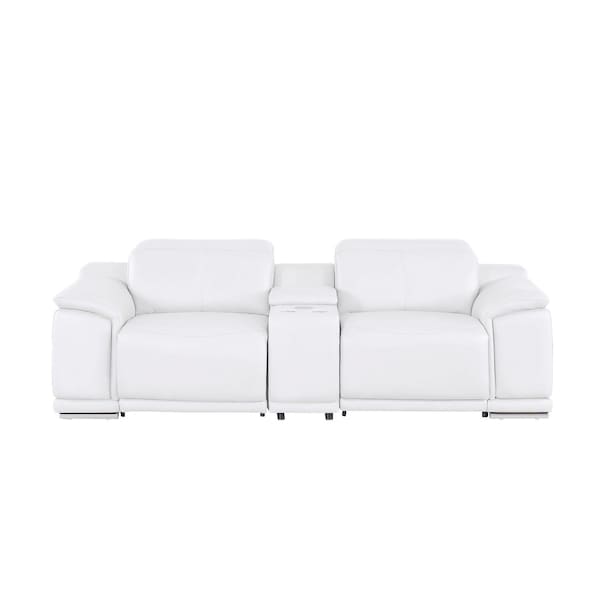 Homeroots 93in White and Silver Leather Power Reclining Loveseat 643827 - main