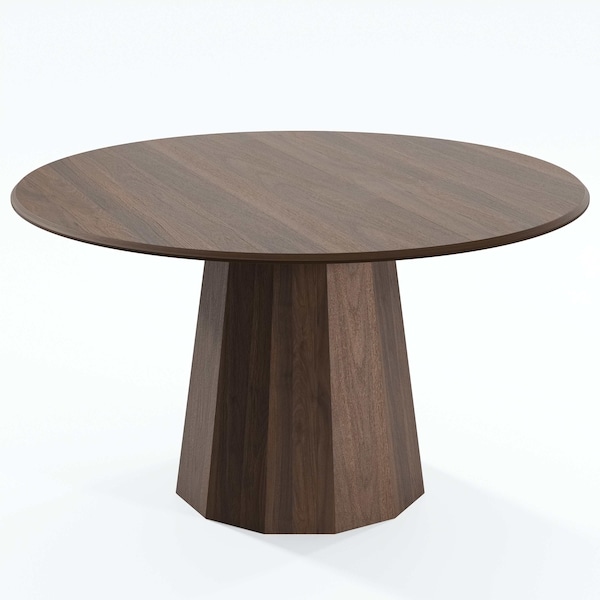 Homeroots 52" Brown Wood Pedestal Base Round Top Dining Table 720966 - main