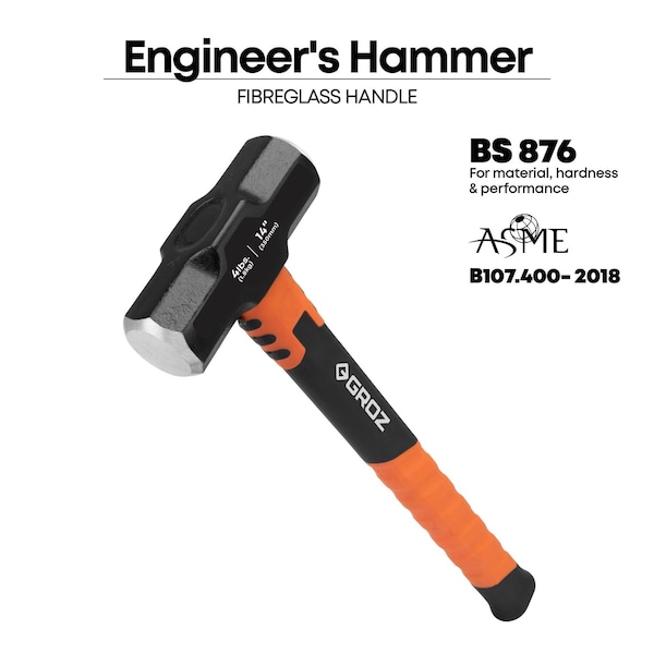 Groz Usa 14" Fiberglass Handle Engineer's Hammer, 4 lb. Head EH/FG/4/14 - main